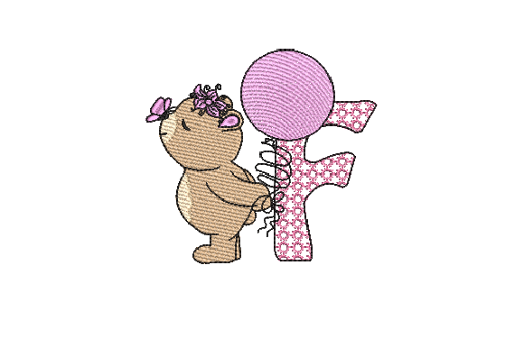 F Girl Teddy Embroidery Design