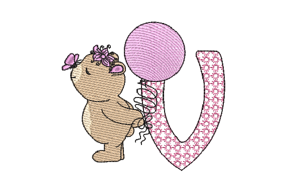 V Girl Teddy Embroidery Design