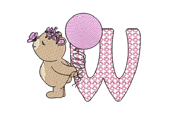 W Girl Teddy Embroidery Design